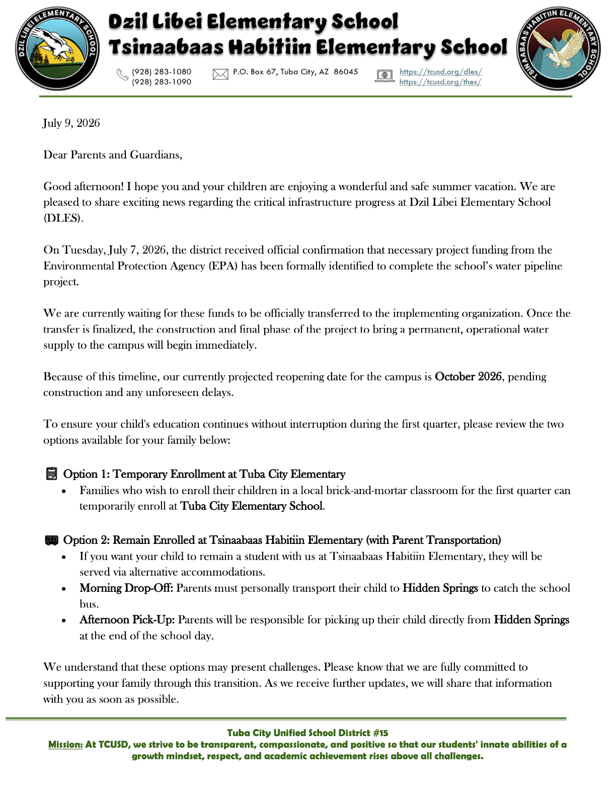 July 9, 2026 Letter From the THES/DLES Principal Page 1 of 2